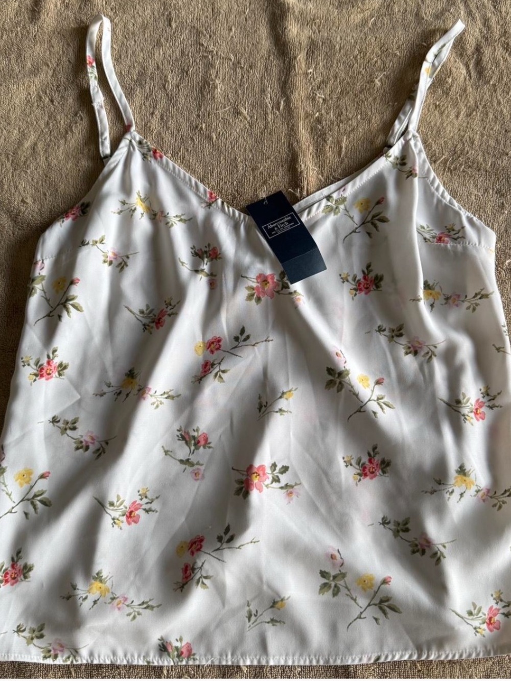 Abercrombie & Fitch White Floral Spaghetti Strap Camisole - Pink & Yellow Blooms